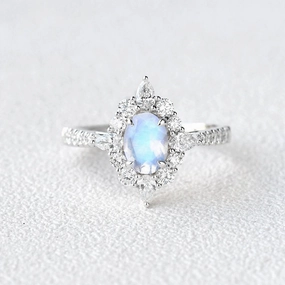 Moonstone & Moissanite Inspired Halo Ring Formal Vibe