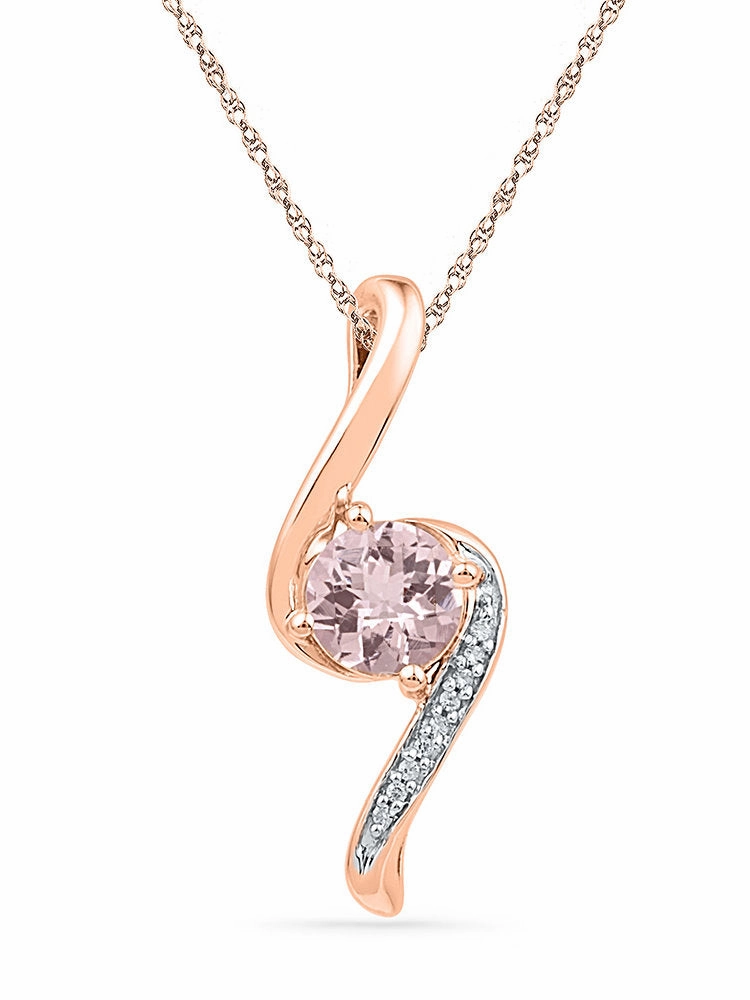 Impeccable Accent Morganite and Diamond Necklace 10K Rose Gold Chain Included