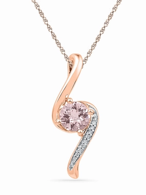 Impeccable Accent Morganite and Diamond Necklace 10K Rose Gold Chain Included
