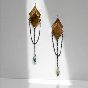Morning Star Earrings - Oxidized Brass, Sterling Silver   Turquoise Large Accent Polished Embellishment