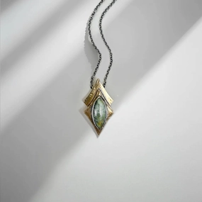 Multicultural Piece For Colleague Morning Star Necklace - Oxidized Brass, Sterling Silver   African Turquoise