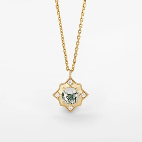 Exclusive Craft Boho Style Moss Agate & Moissanite Snowflake Vintage Necklace