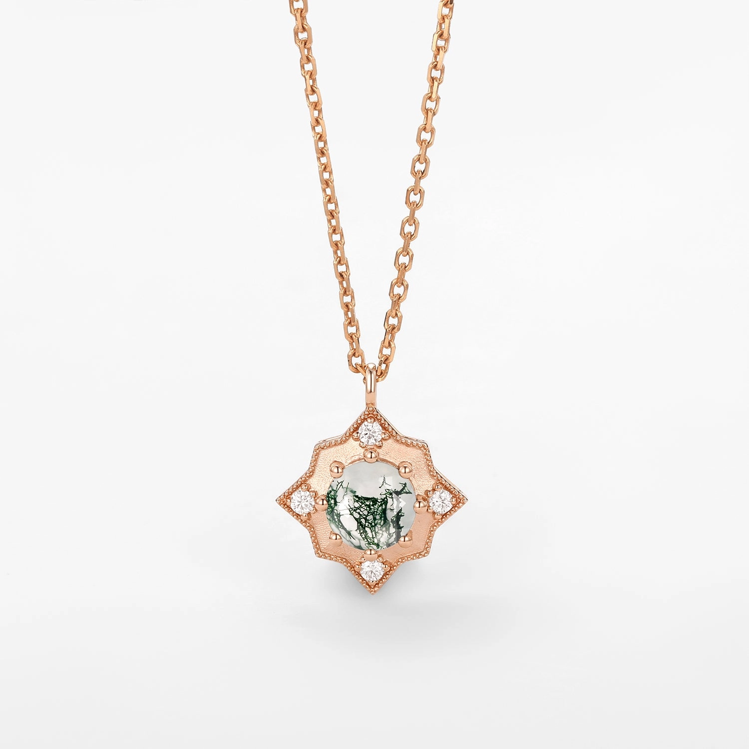 Sparkling Craftwork Moss Agate & Moissanite Snowflake Vintage Necklace