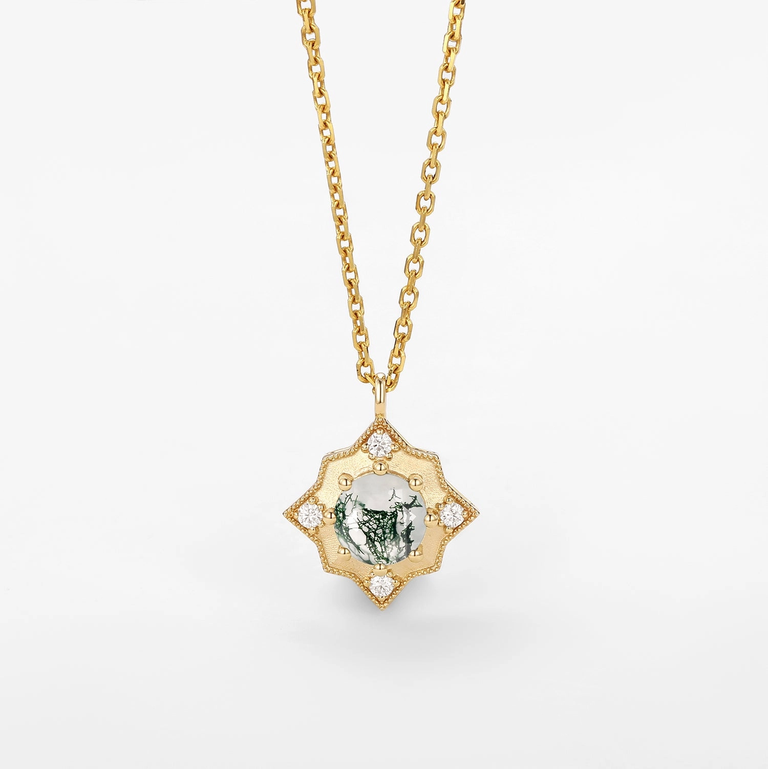 Weekend Piece Moss Agate & Moissanite Snowflake Vintage Necklace