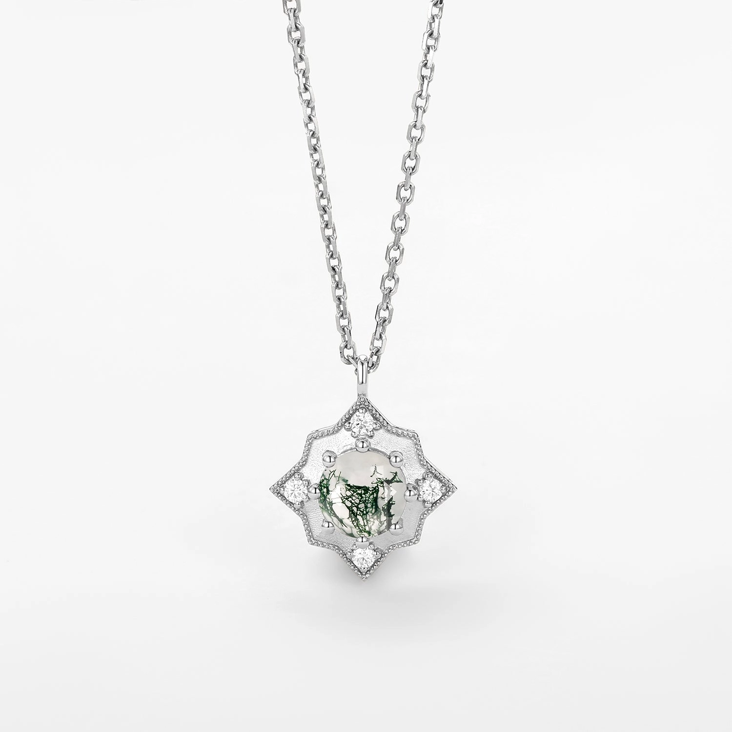 Moss Agate & Moissanite Snowflake Vintage Necklace All Time