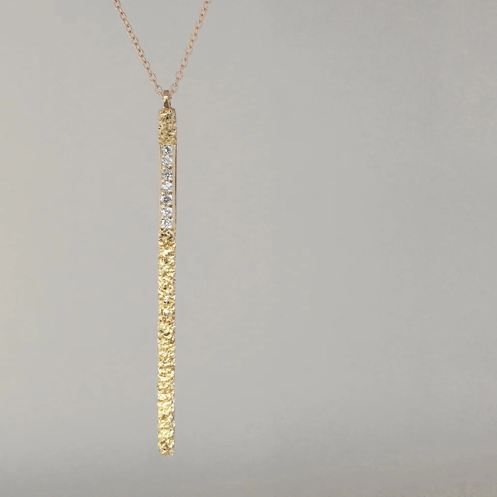 Moss Stick Necklace - 14k Gold   Diamonds Handmade Present