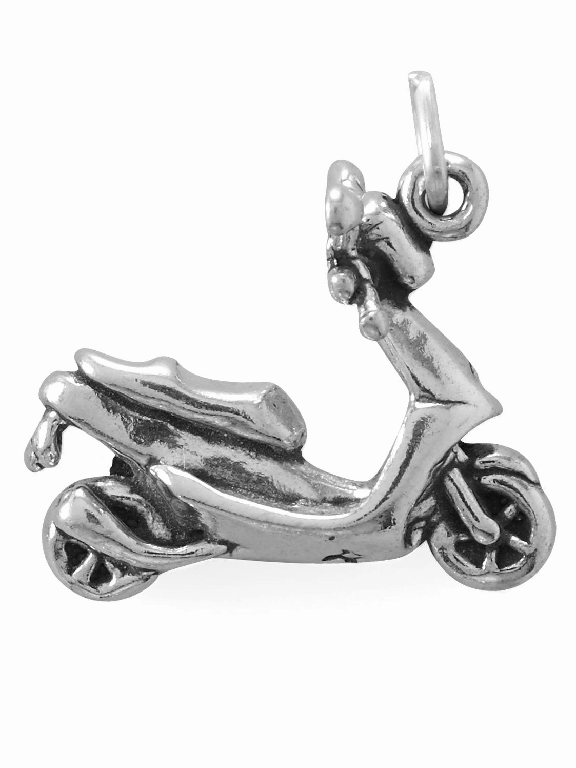 Motorized Scooter Moped Charm Sterling Silver Antiqued Finish Seasonal Gift