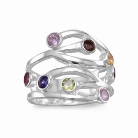 Multistone Amethyst, Garnet, Iolite, Citrine, Peridot Sterling Ring Elegant adornment