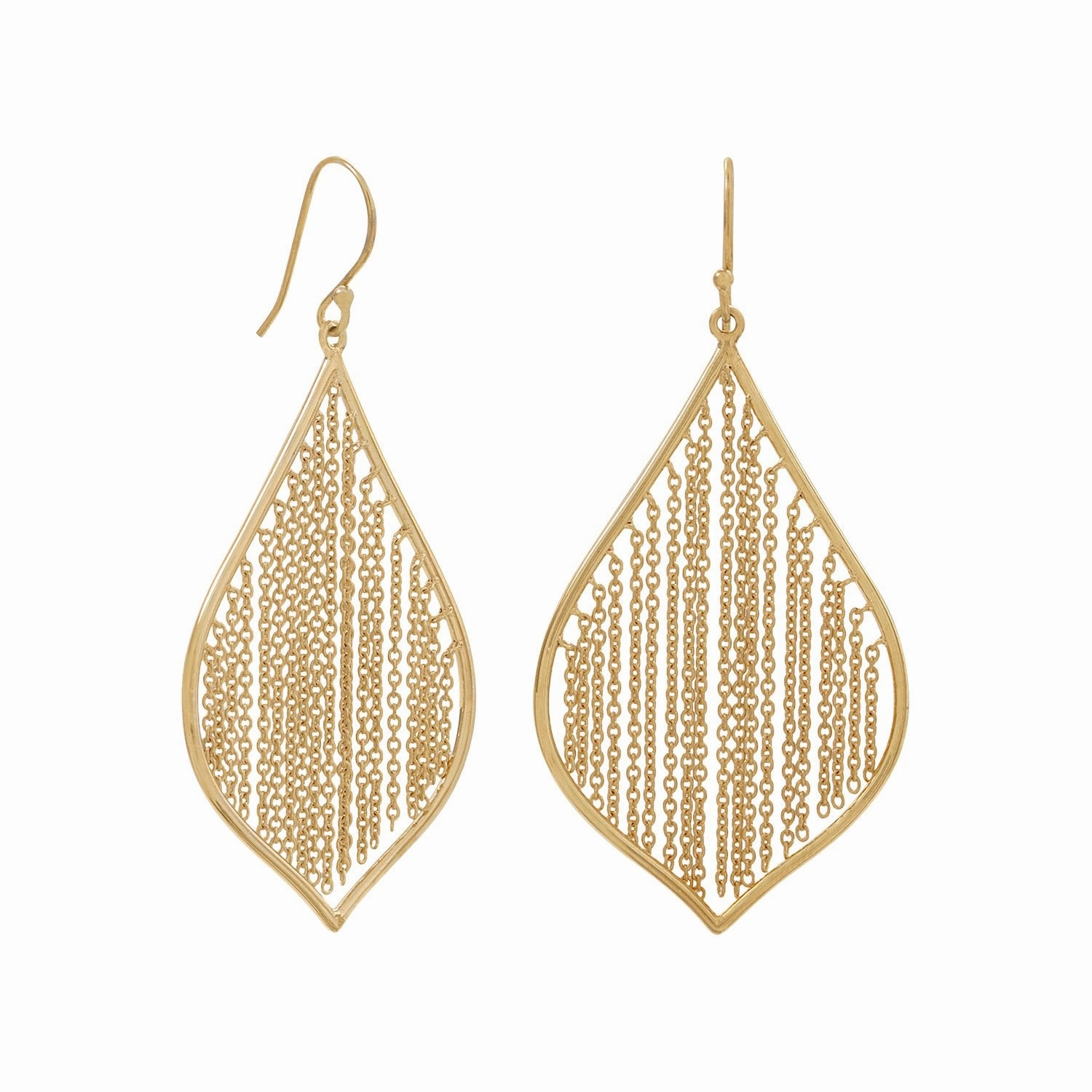 Unique Accessories Gold-plated Sterling Silver Fringe Chain Leaf Earrings