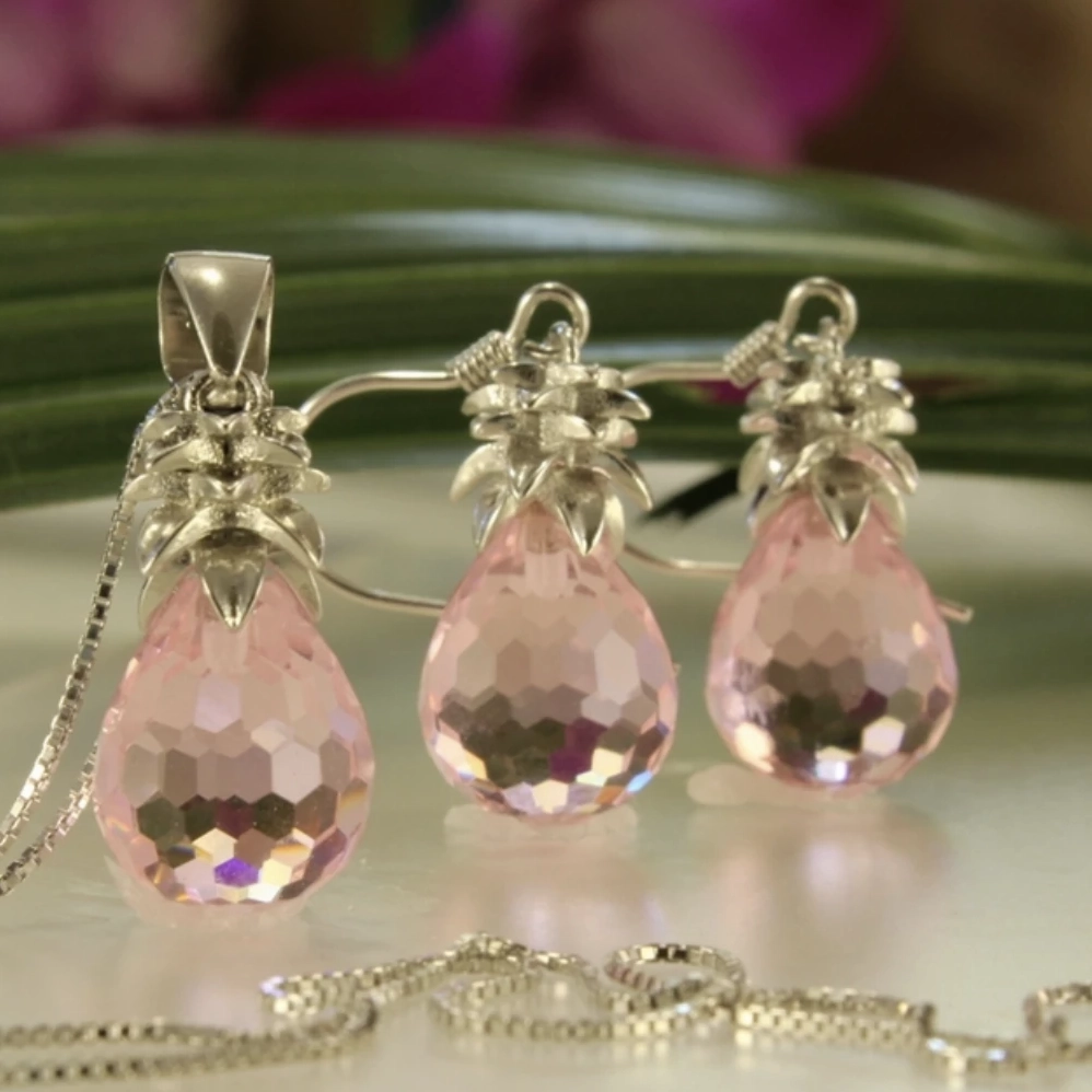 Nani Crystal Pineapple Earrings & Pendant Set Gorgeous Jewelry