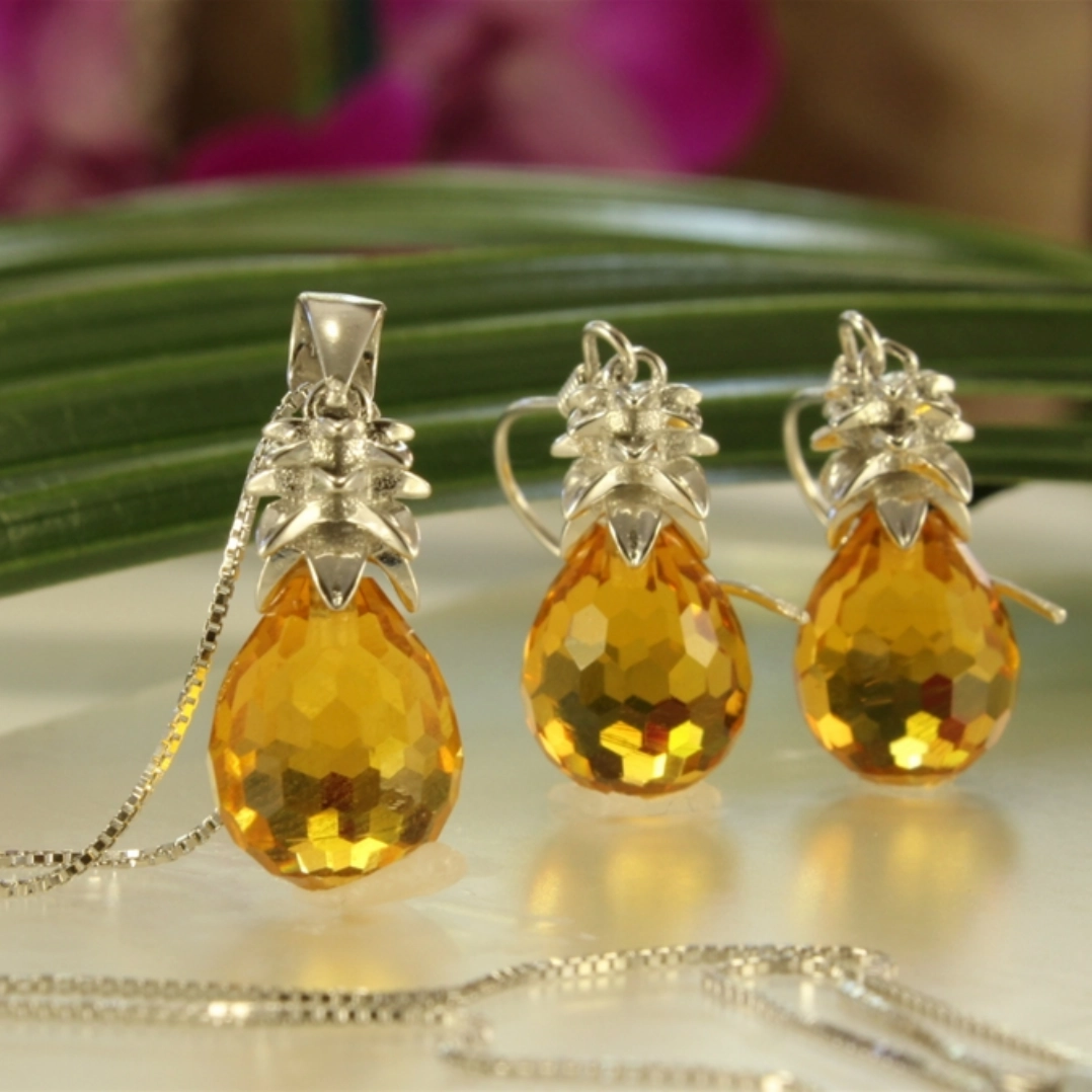 Bohemian Jewelry Contemporary Vibe Nani Crystal Pineapple Earrings & Pendant Set