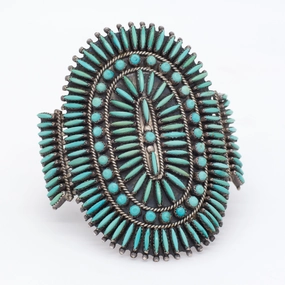 Nathaniel & Rosemary Nez Navajo Handmade Sterling Silver Turquoise Needlepoint Cuff Bracelet Exclusive Finish