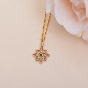 Vivid Finish Polished Touch Natural Emerald & Moissanite Vintage Inspired Rose Gold Necklace