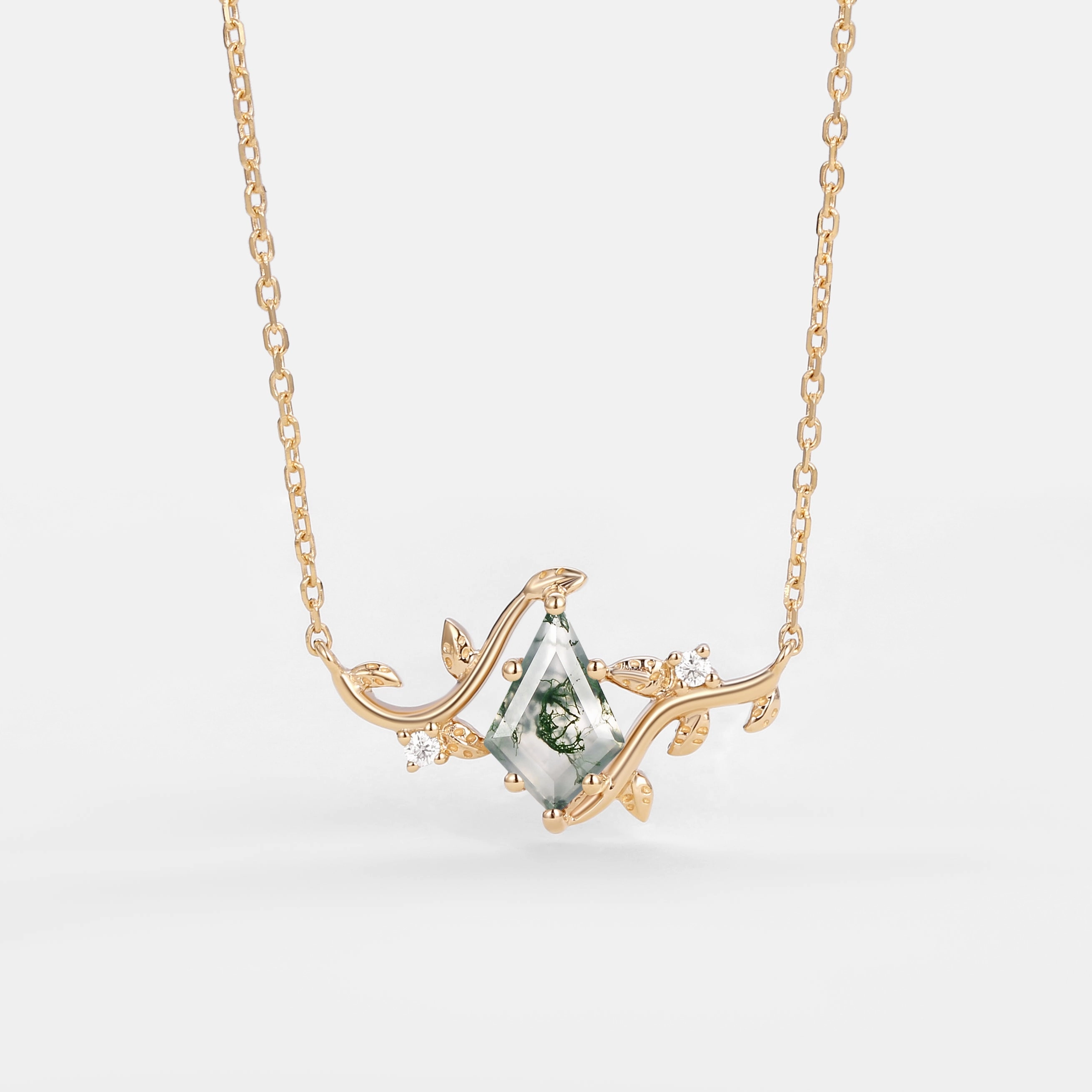 Formal Style Vibrant Jewelry Look Natural Inspired Moss Agate Kite Leafy Necklace - Willow