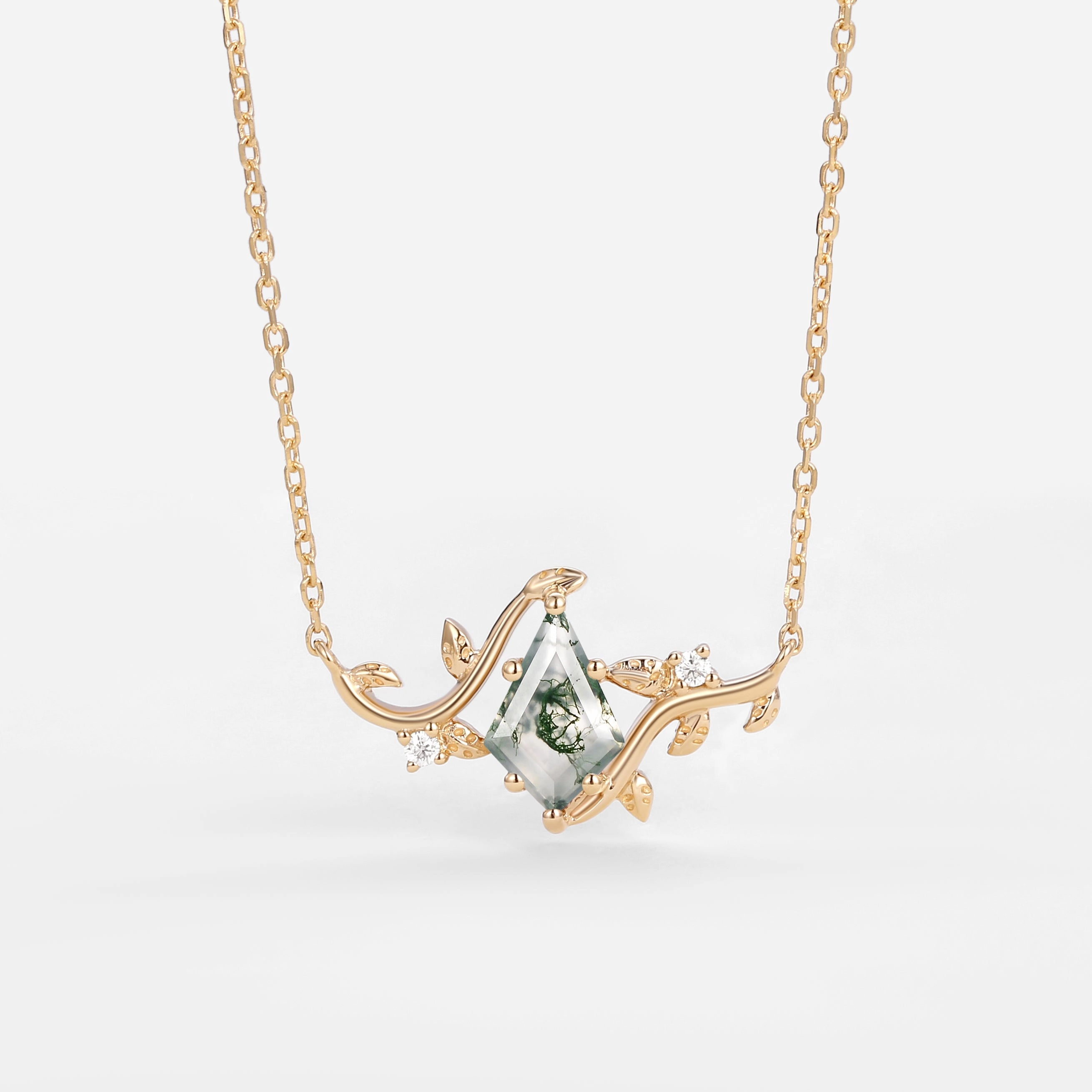 Feminine Accent Minimal Fashion Natural Inspired Moss Agate Kite Leafy Necklace - Willow