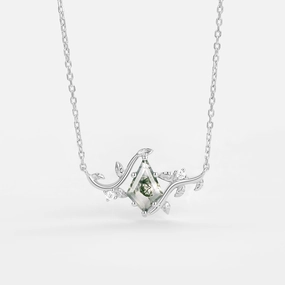 Occasion Wear Layered Accent Natural Inspired Moss Agate Kite Leafy Necklace - Willow