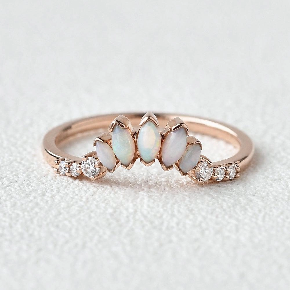 Natural Marquoise Opal Band Ring Work Day Style Mood Piece