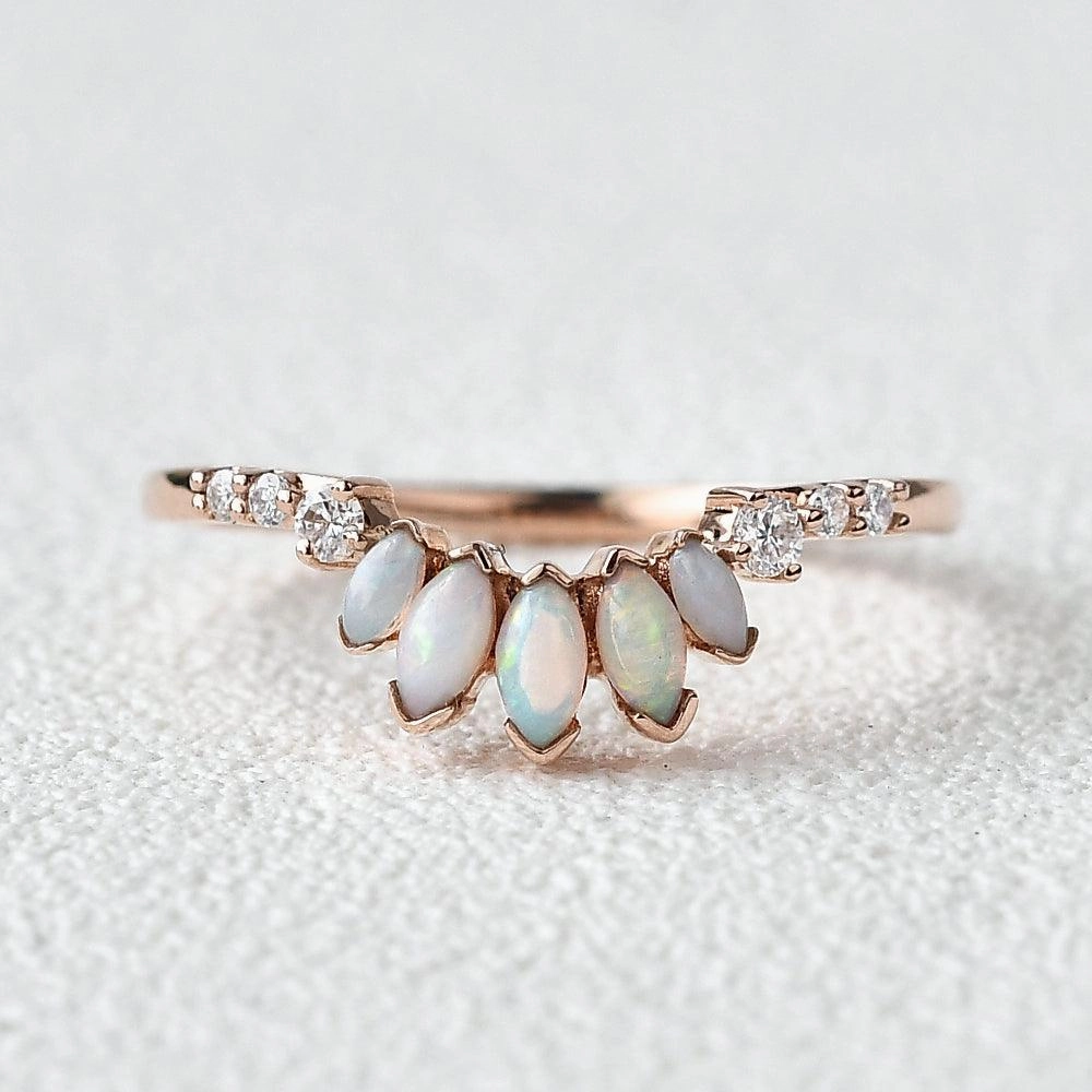 Nature Inspired Pure Feature Natural Marquoise Opal Band Ring