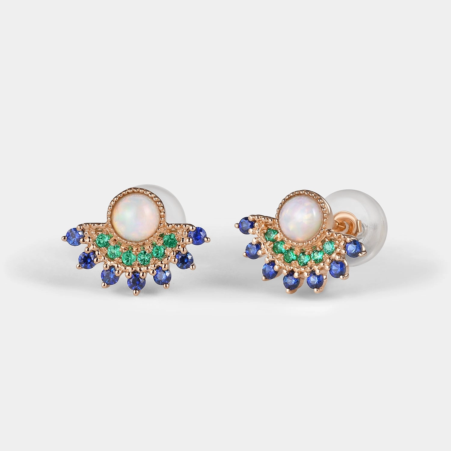 Natural Opal & Emerald & Sapphire Vintage Inspired Earrings Classic Style