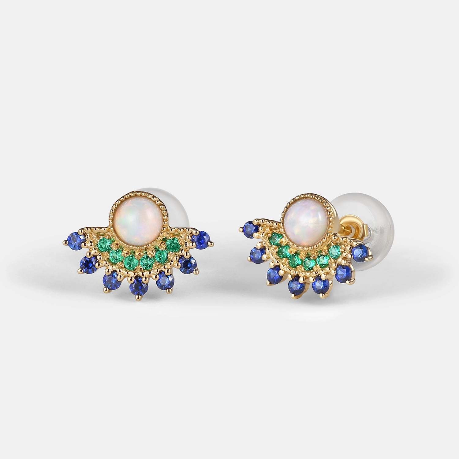 Natural Opal & Emerald & Sapphire Vintage Inspired Earrings Statement Vibe Gloss Appeal