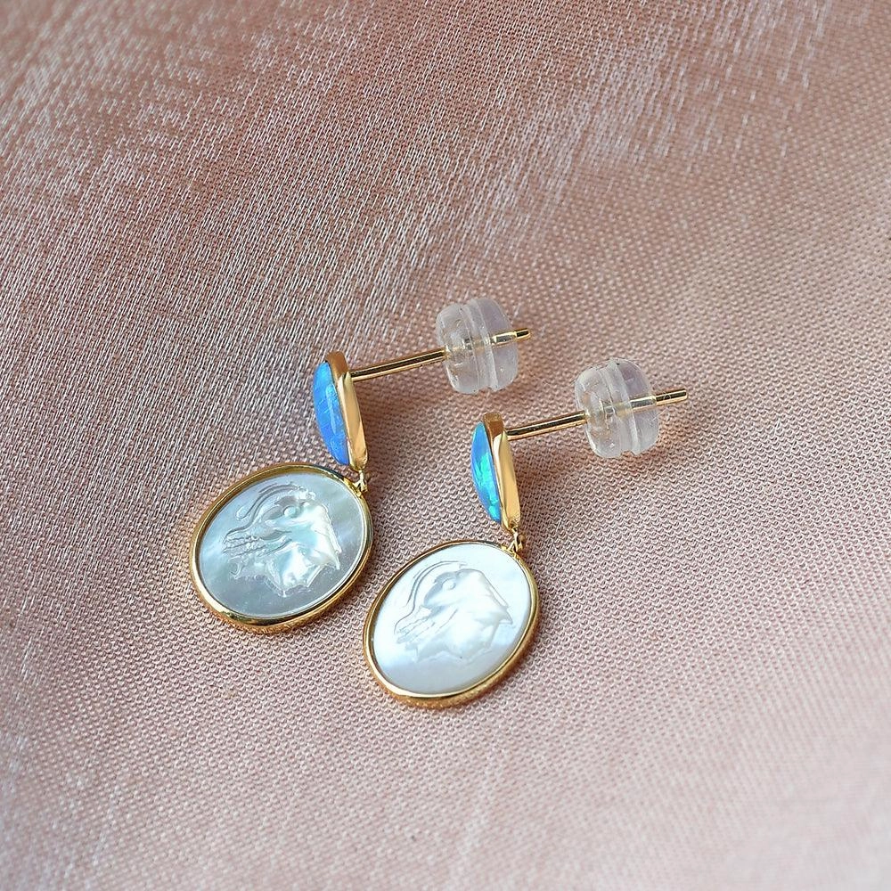 Natural Opal & Fritillary Vintage Inspired Earrings Modern Spark Impressive Feature