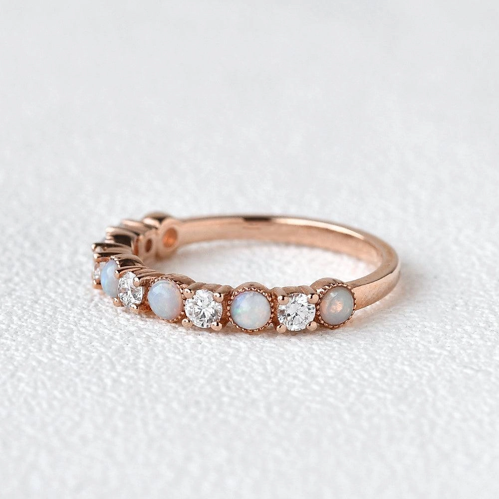 Natural Opal & Moissanite Band Rose Gold Ring Gift For Him