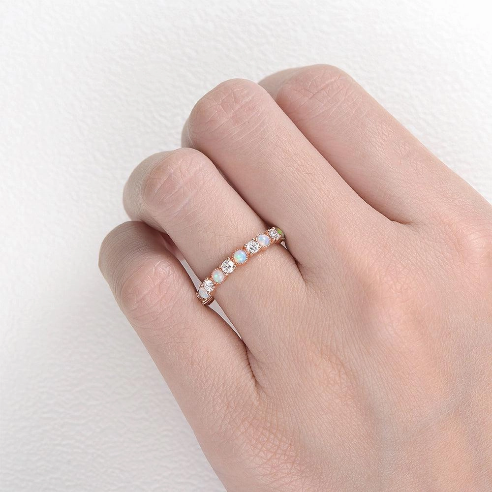Light Pop Natural Opal & Moissanite Band Rose Gold Ring