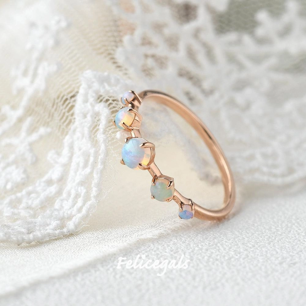 Delicate Detail Dazzling Glow Natural Opal Band Rose Gold Ring