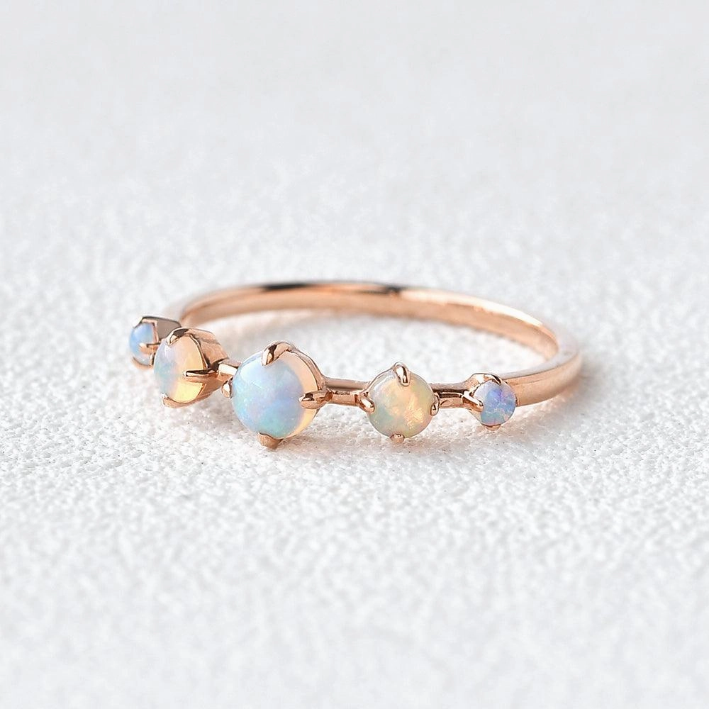 Polished Accent Natural Opal Band Rose Gold Ring