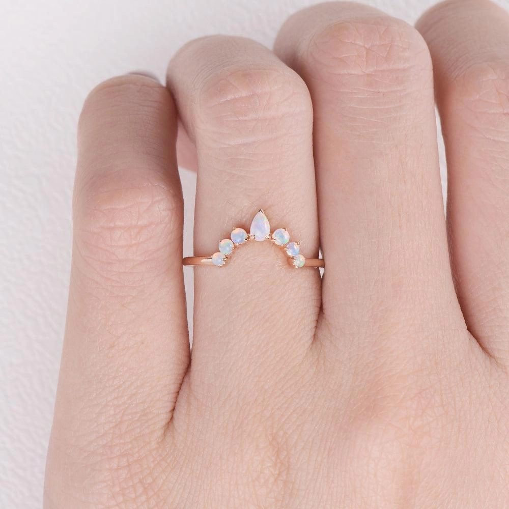 Vibrant Design Natural Opal Curved Stacking Ring