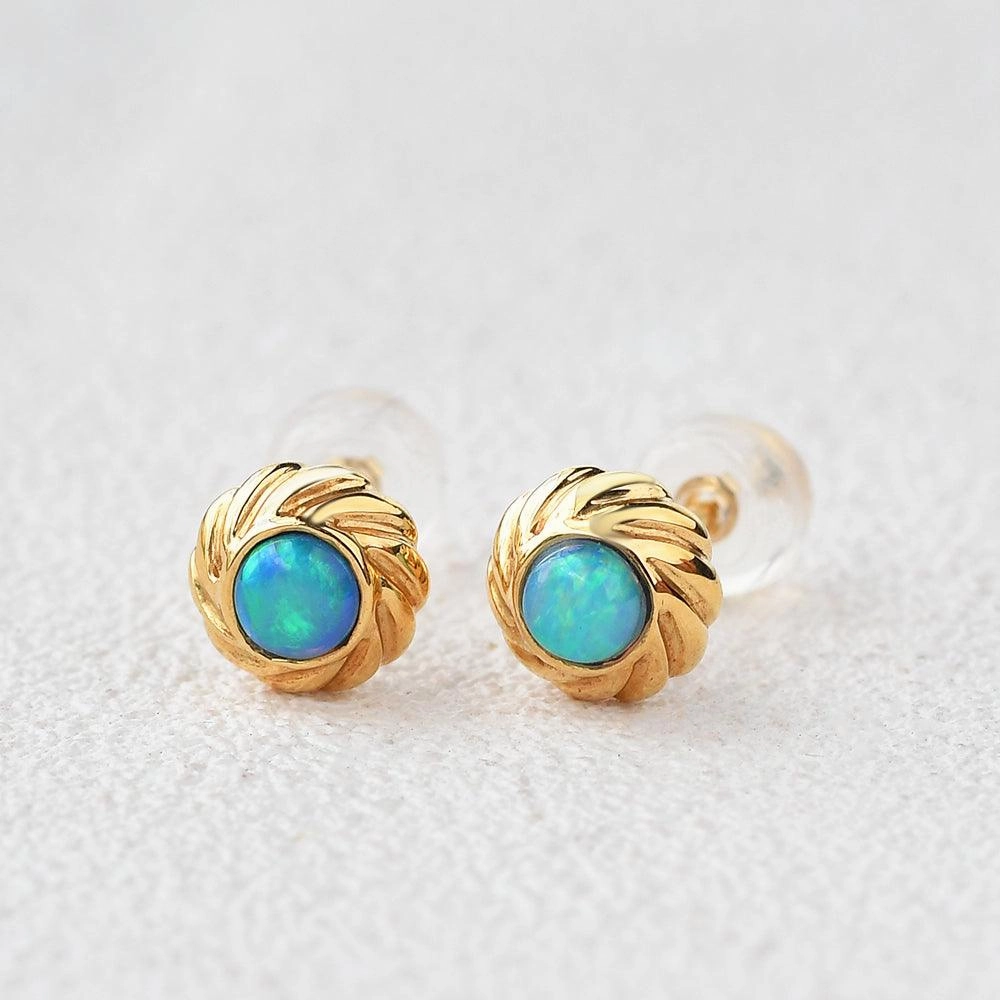 Natural Opal Vintage Yellow Gold Earrings Classic Piece