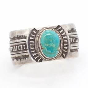 Navajo Handmade Sterling Silver Turquoise Cuff Bracelet (Hallmark Unknown) Vibrant Colors Fashion Touch