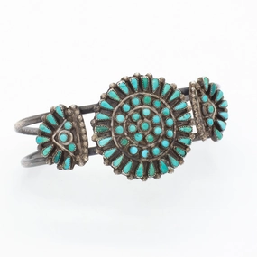 Navajo Handmade Sterling Silver Turquoise Cuff Bracelet (Hallmark Unknown) Chic Line
