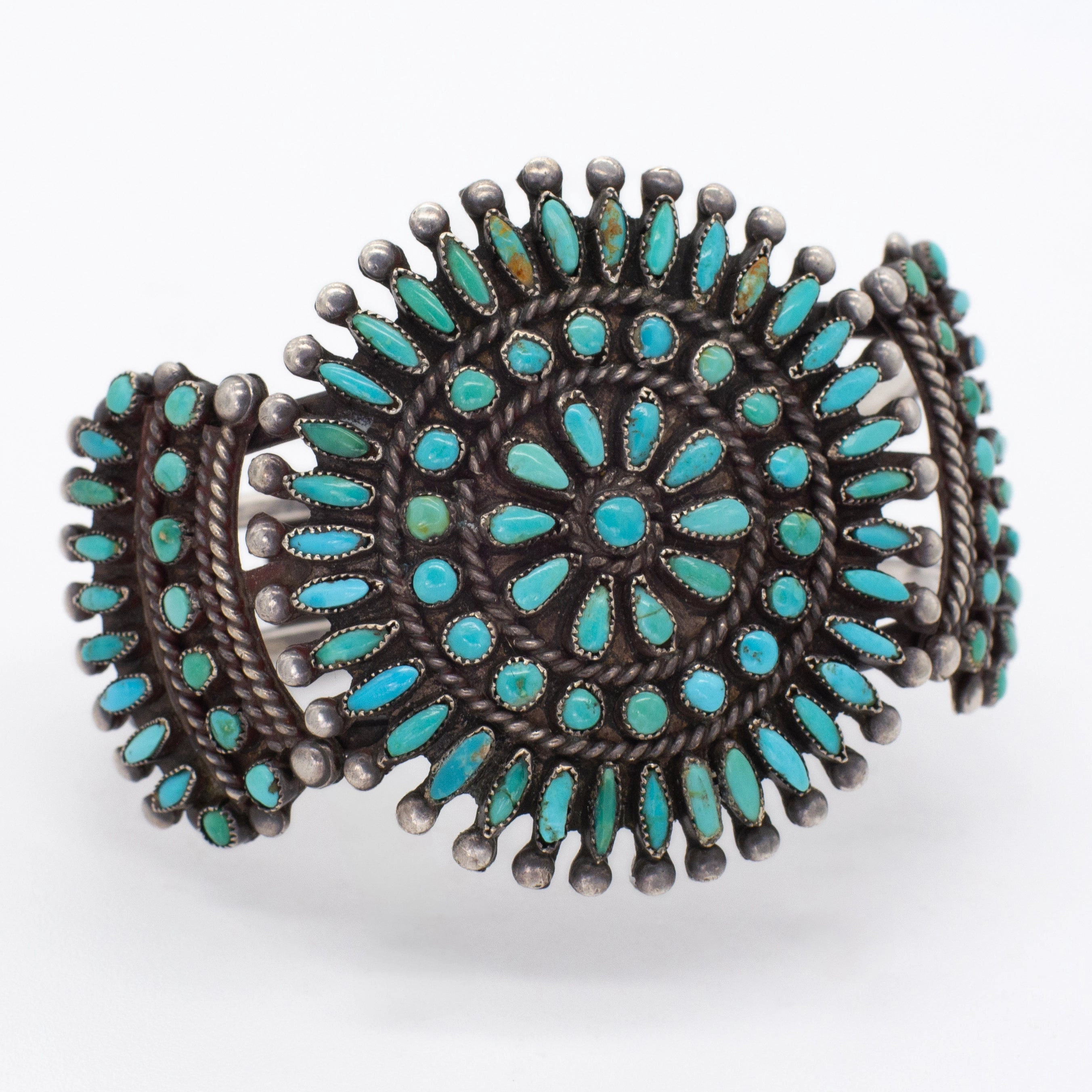 Timeless Craft Shine Navajo Handmade Sterling Silver Turquoise Cuff Bracelet (Hallmark Unknown)