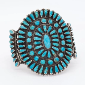 Office Vibe Navajo Handmade Sterling Silver Turquoise Petit Point Cuff Bracelet (Hallmark Unknown)