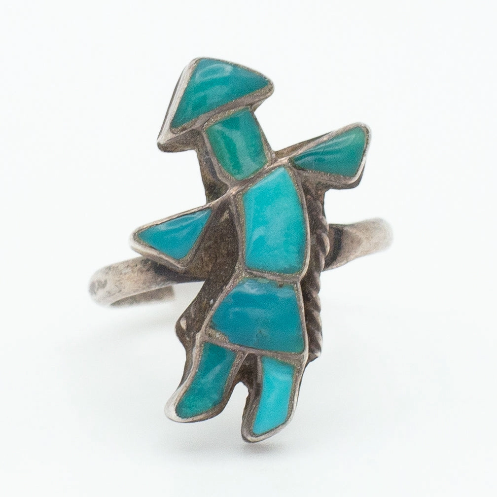 Polished Treasures Delicate Pop Navajo Handmade Sterling Silver Turquoise Ring (Hallmark Unknown) (Size 4.5)