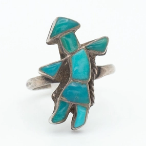 Polished Treasures Delicate Pop Navajo Handmade Sterling Silver Turquoise Ring (Hallmark Unknown) (Size 4.5)