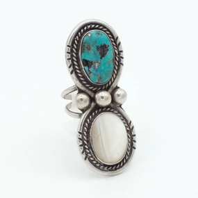 Navajo Handmade Sterling Silver Turquoise Ring (Hallmark Unknown) (Size 5.5) Refined Gift