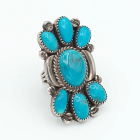 Navajo Handmade Sterling Silver Turquoise Ring (Hallmark Unknown) (Size 6.5) Vogue Style Formal Set
