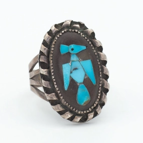 Custom pieces Easy Style Navajo Handmade Sterling Silver Turquoise Ring (Hallmark Unknown) (Size 9.5)