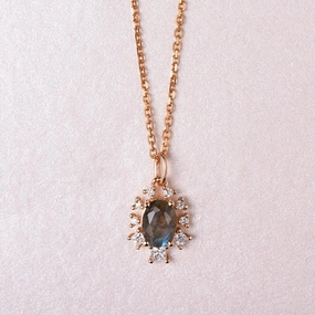 Oval Cut Labradorite & Moissanite Rose Gold Necklace Finest Craft