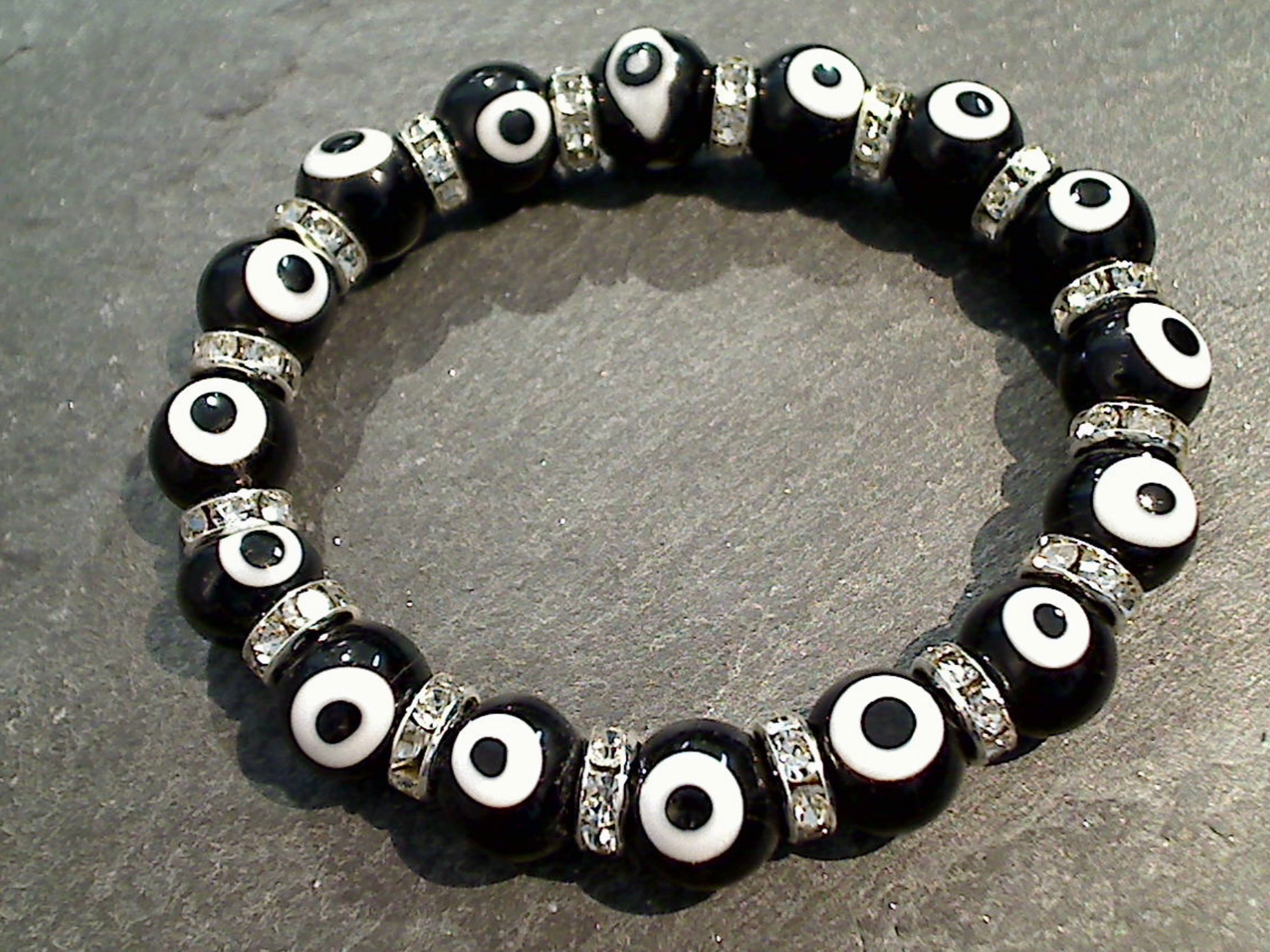 Suitable Charge Fine Detail Glass Evil Eye 8MM Stretch Bracelet - Black