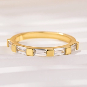 Noble Emerald Cut Yellow Gold Half Wedding Band In Sterling Silver Everyday Highlight