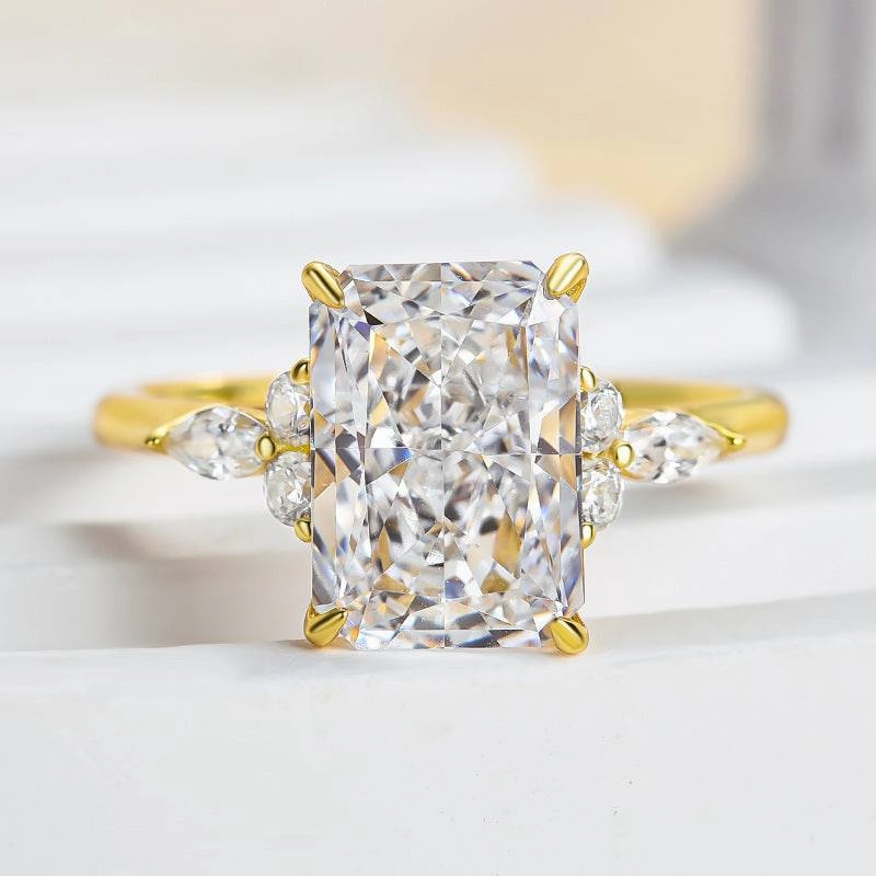 Soft Style Noble Yellow Gold Crushed Ice Radiant Cut Engagement Ring