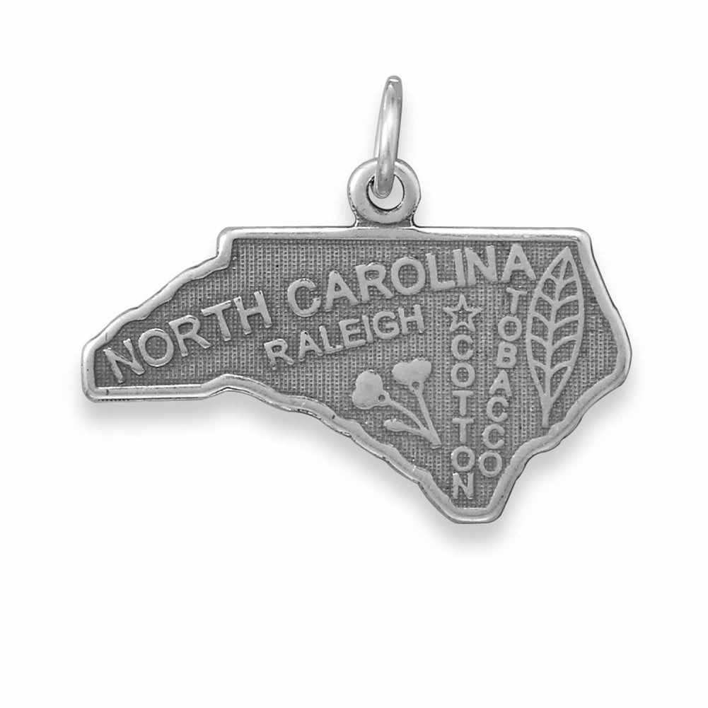 North Carolina State Charm Antiqued Sterling Silver Minimal Mood