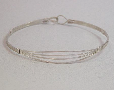 Sterling Silver Simple 4-Strand Wire Wrapped Bracelet  SSSS Open Multinational Design Rich Accent