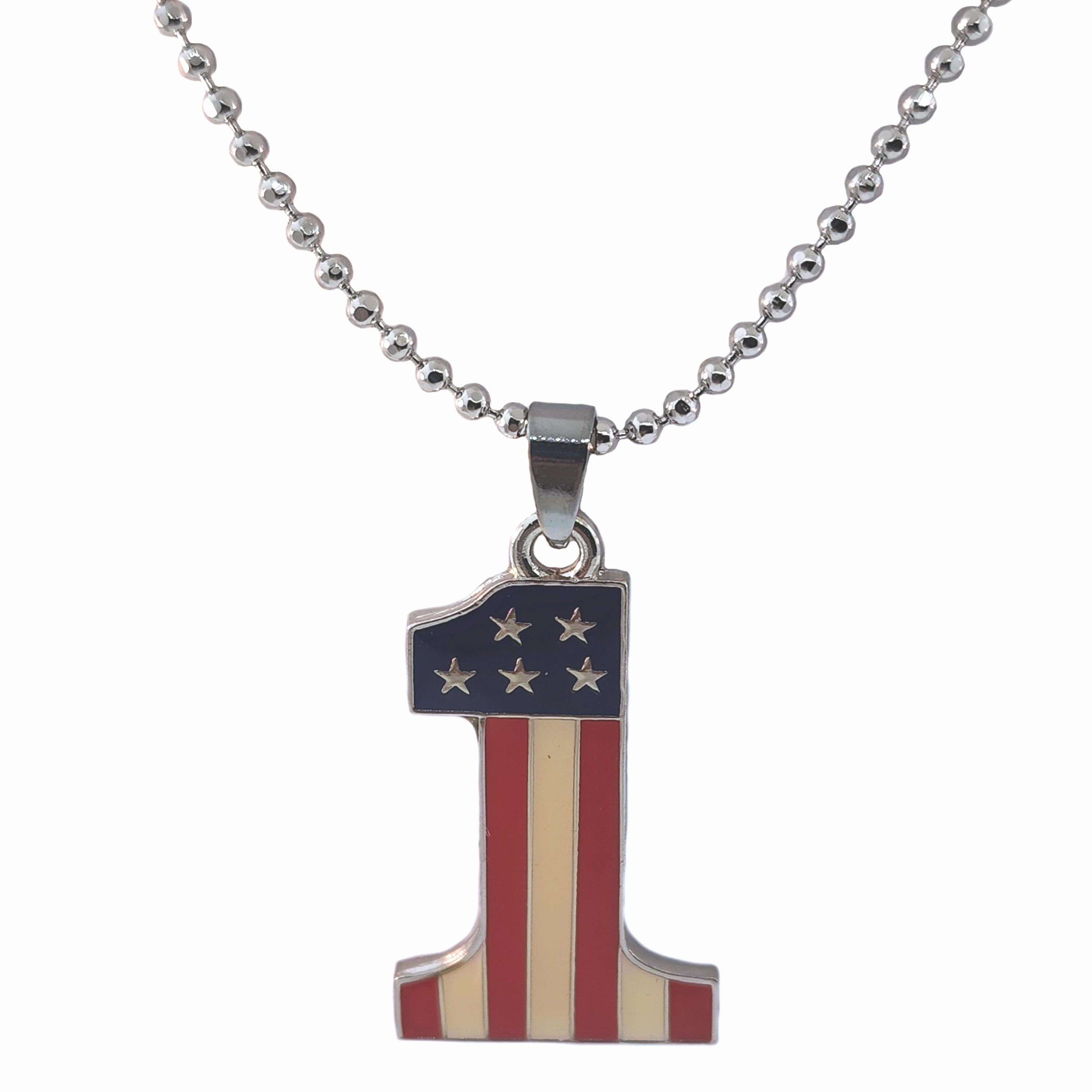 Number One Red White and Blue Necklace with Facet Bead Chain Creative Finish Brunch Outfit
