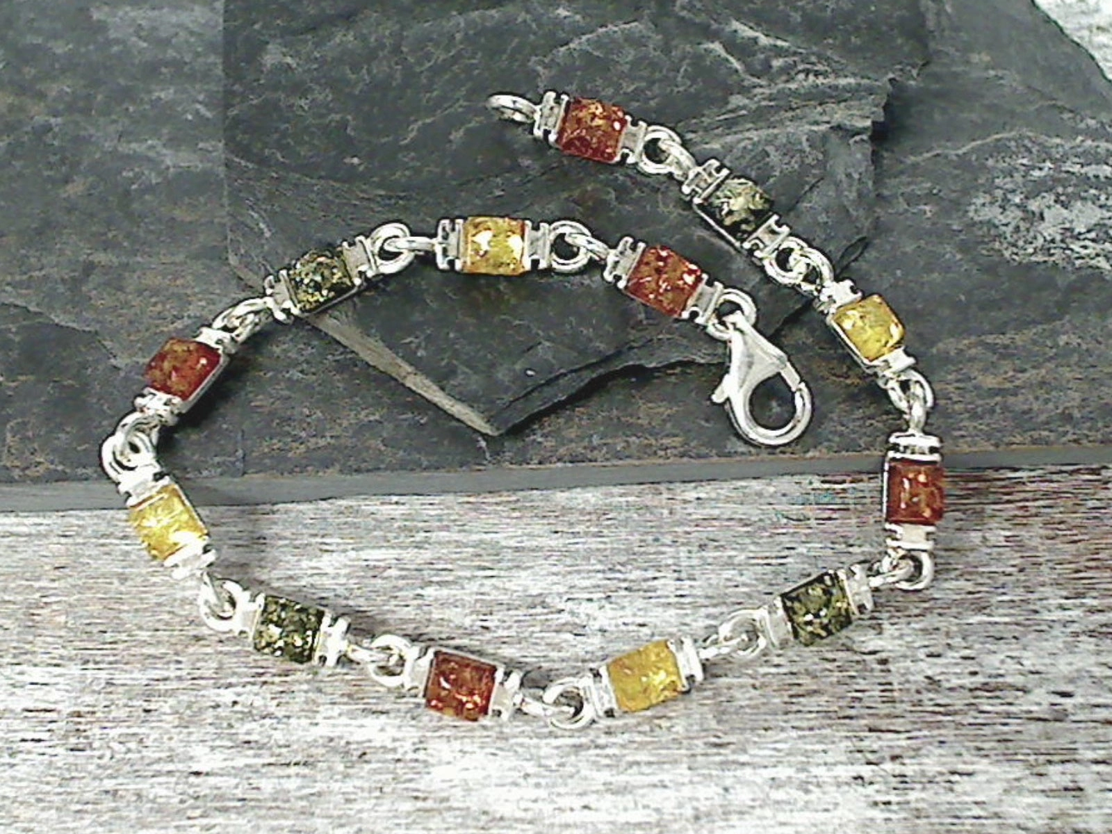 7.25" Amber, Sterling Silver Bracelet Trendy Addition Connecting Element
