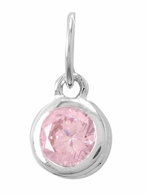 Bold Sparkle Classic Pop October Birthday Charm Pink Cubic Zirconia Sterling Silver