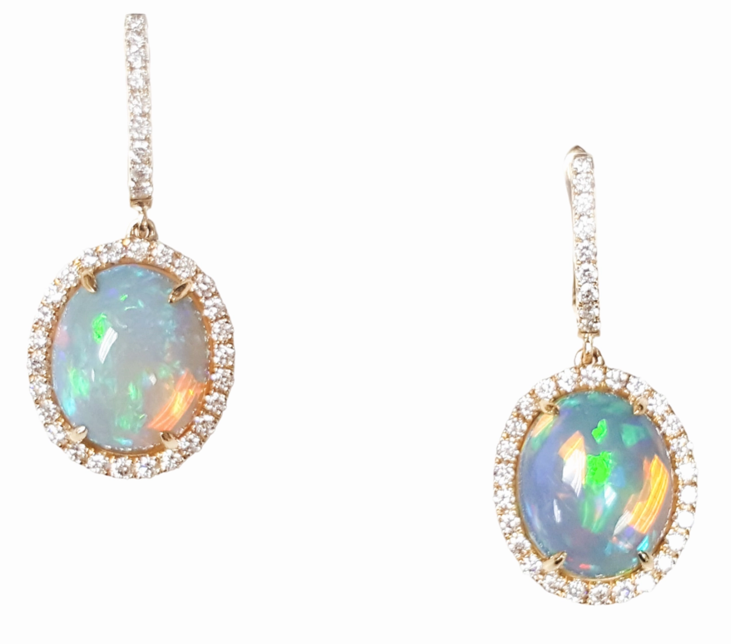 Oval Shape Opals and Diamond Dangle Earrings in 14K White Gold (3.35ctw) Safe Finish Lustrous Piece